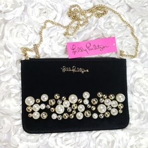 Lilly Pulitzer Black Velvet Pearl Crossbody Bag